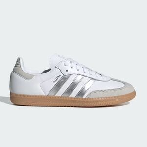 adidas Samba Leather Sneakers in White with Silver Stripes